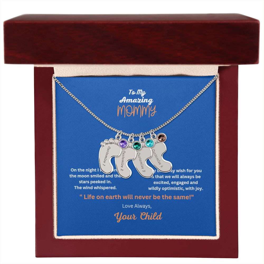 Engraved Baby Foot Necklace with Birthstone On sale now for a limited time!