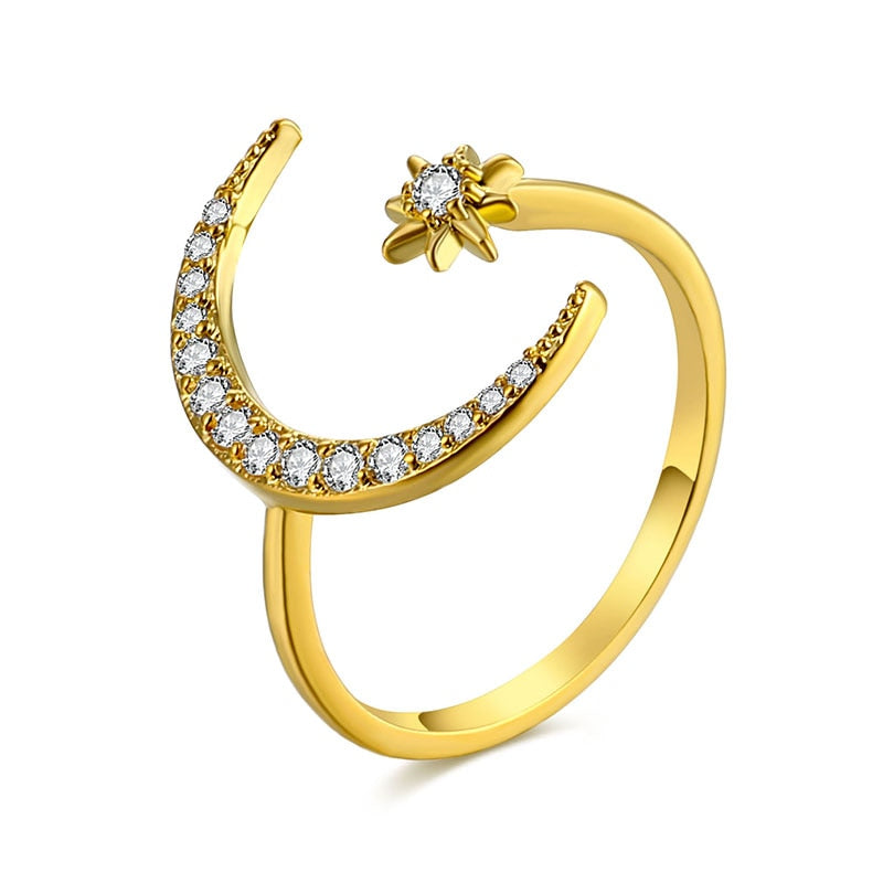 IPARAM New Design CZ Zircon Star Moon Ring Fashion Statement Geometric Gold Color Silver Color Charm Lady Girl Ring Jewelry