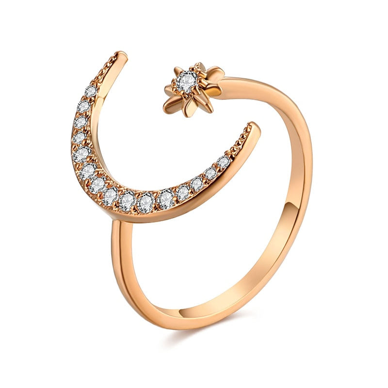 IPARAM New Design CZ Zircon Star Moon Ring Fashion Statement Geometric Gold Color Silver Color Charm Lady Girl Ring Jewelry