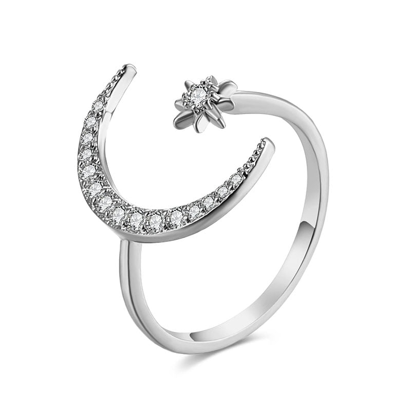 IPARAM New Design CZ Zircon Star Moon Ring Fashion Statement Geometric Gold Color Silver Color Charm Lady Girl Ring Jewelry