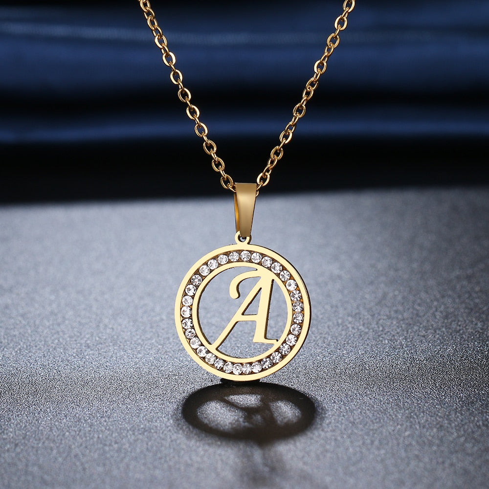 CACANA 316L Stainless Steel 26 letters A-Z Necklace NEW Crystal Rhinestone Necklaces For Women Wedding, Graduation or Just Because Gifts