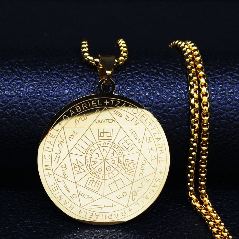 Seven Archangels Amulet Stainless Steel Necklaces Men Seal of Solomon Talisman Christian Protection Jewelry collar hombre N1162