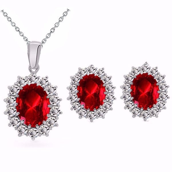 Fashion Blue Crystal Stone Wedding Jewelry Sets For Brides Silver Color Necklace Set For Women African Jewelry Sets & More