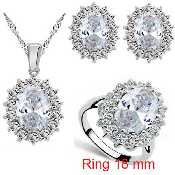 Fashion Blue Crystal Stone Wedding Jewelry Sets For Brides Silver Color Necklace Set For Women African Jewelry Sets & More
