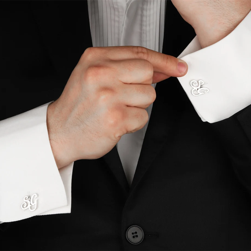 Custom One Pair Two Letters Cufflinks Jewelry Stainless Steel Double Initials Wristband Women Workplace Accessories