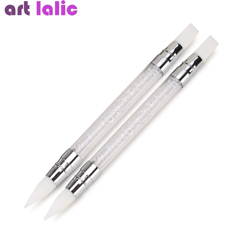 1 Pc Dual-ended Nail Art Silicone Sculpture Pen 3D Carving DIY Glitter Powder Liquid Manicure Dotting Brush Nail Tips Tool