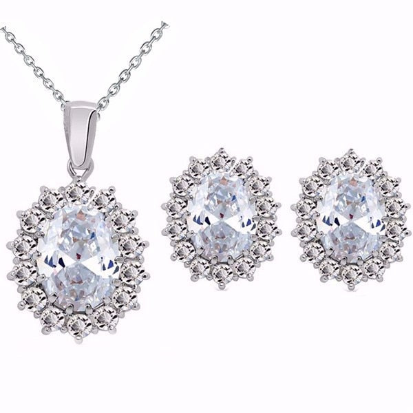 Fashion Blue Crystal Stone Wedding Jewelry Sets For Brides Silver Color Necklace Set For Women African Jewelry Sets & More