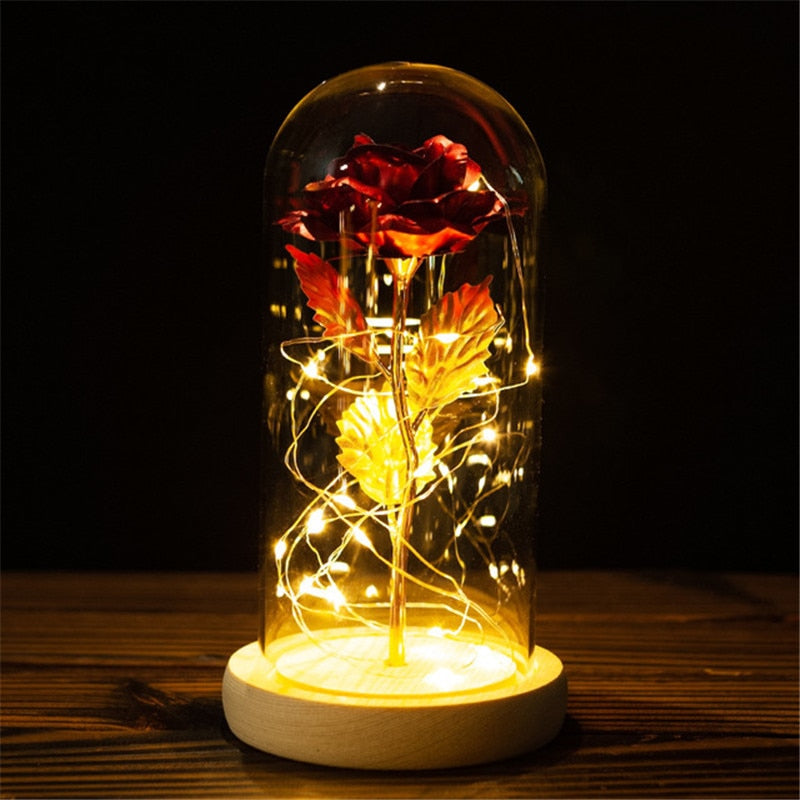A Gift for Girlfriend Eternal Rose LED Light Foil Flower In Glass Cover Mothers Day, Wedding ,favors Bridesmaid Gift