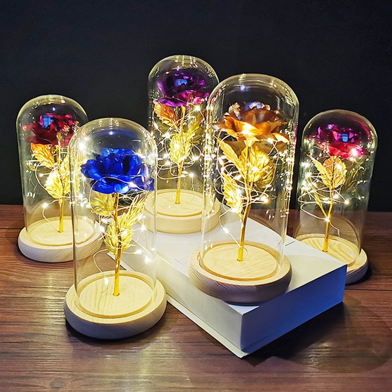 A Gift for Girlfriend Eternal Rose LED Light Foil Flower In Glass Cover Mothers Day, Wedding ,favors Bridesmaid Gift