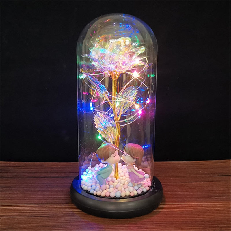 A Gift for Girlfriend Eternal Rose LED Light Foil Flower In Glass Cover Mothers Day, Wedding ,favors Bridesmaid Gift