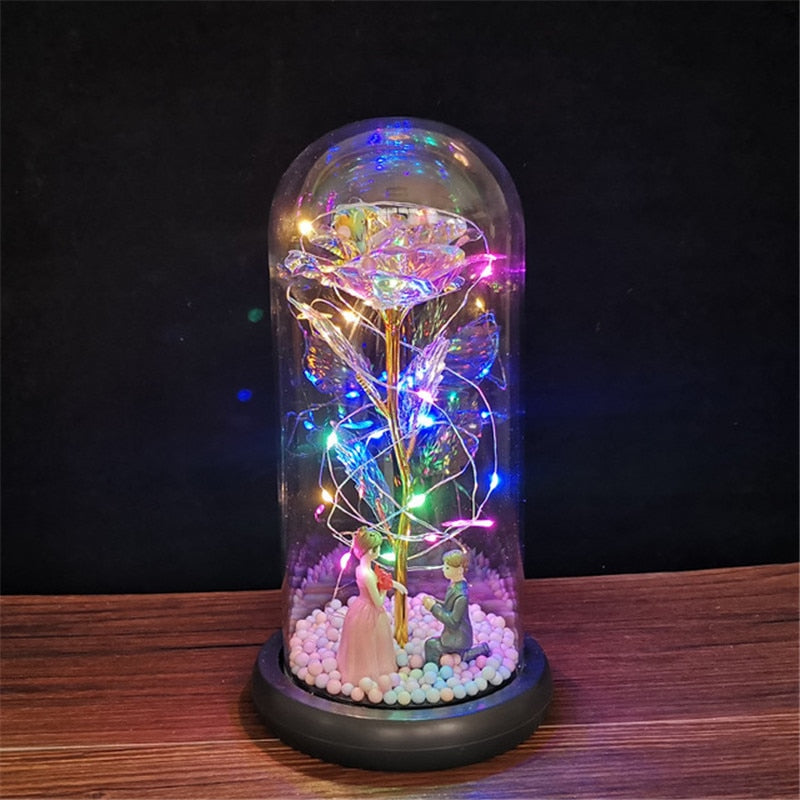 A Gift for Girlfriend Eternal Rose LED Light Foil Flower In Glass Cover Mothers Day, Wedding ,favors Bridesmaid Gift