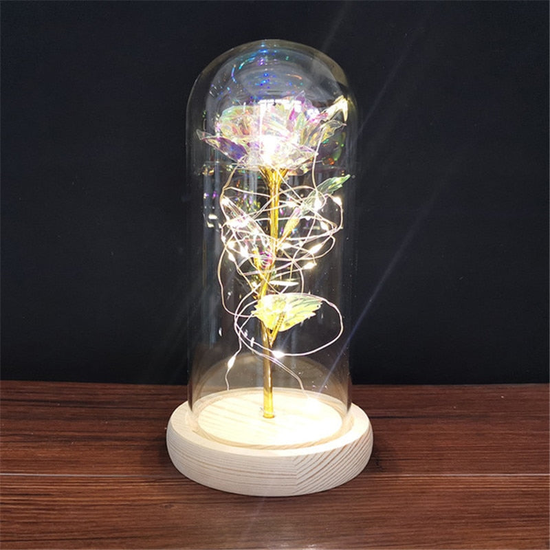 A Gift for Girlfriend Eternal Rose LED Light Foil Flower In Glass Cover Mothers Day, Wedding ,favors Bridesmaid Gift