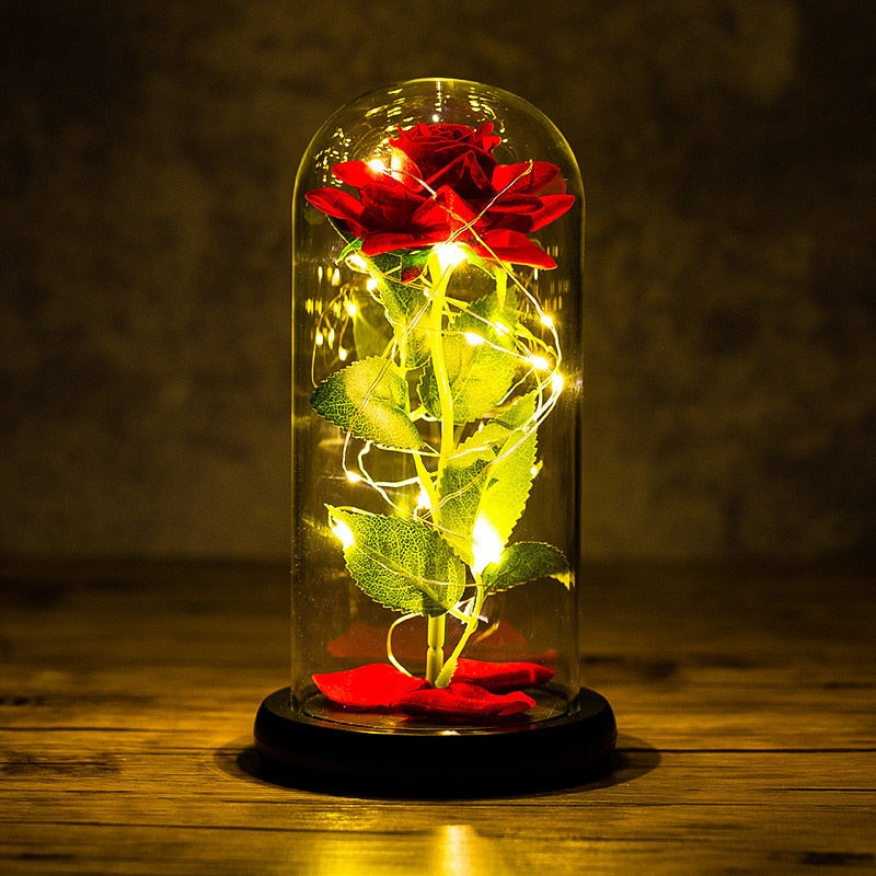 A Gift for Girlfriend Eternal Rose LED Light Foil Flower In Glass Cover Mothers Day, Wedding ,favors Bridesmaid Gift