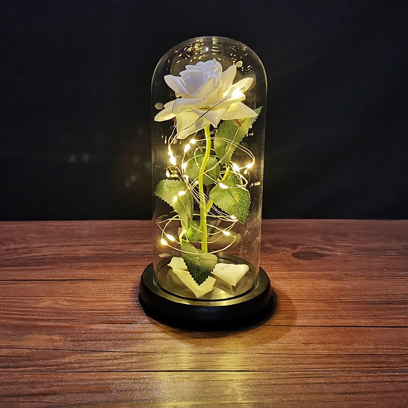 A Gift for Girlfriend Eternal Rose LED Light Foil Flower In Glass Cover Mothers Day, Wedding ,favors Bridesmaid Gift