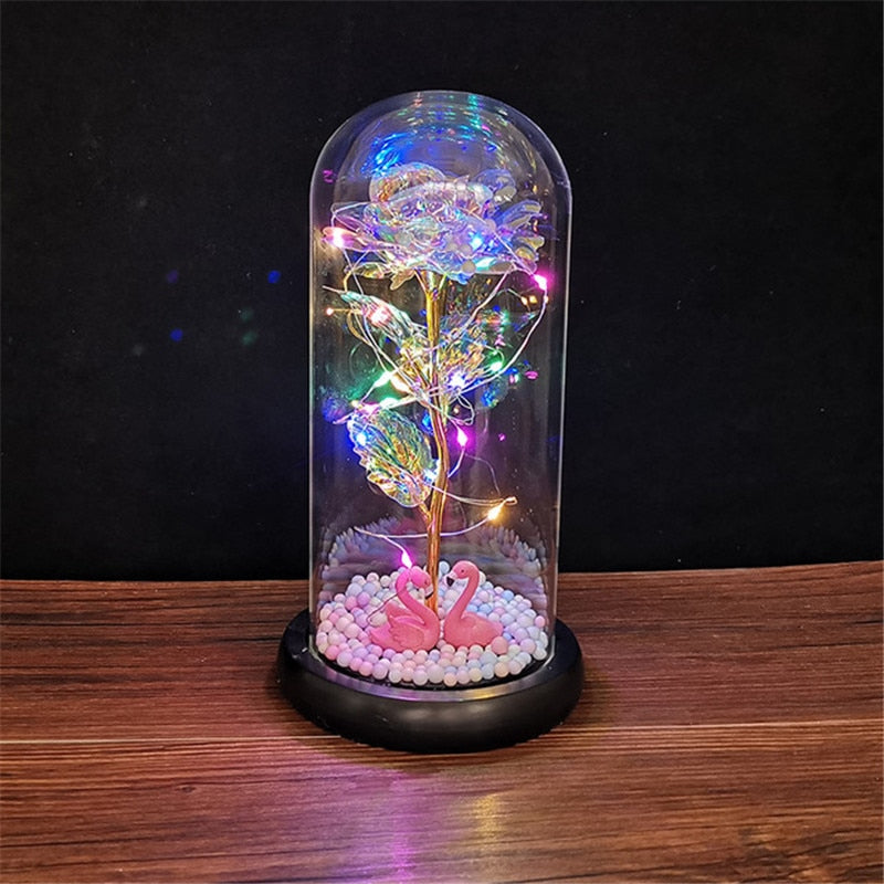 A Gift for Girlfriend Eternal Rose LED Light Foil Flower In Glass Cover Mothers Day, Wedding ,favors Bridesmaid Gift