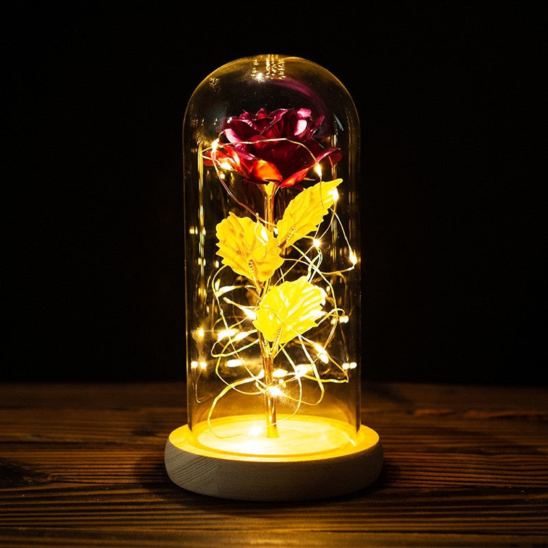 A Gift for Girlfriend Eternal Rose LED Light Foil Flower In Glass Cover Mothers Day, Wedding ,favors Bridesmaid Gift
