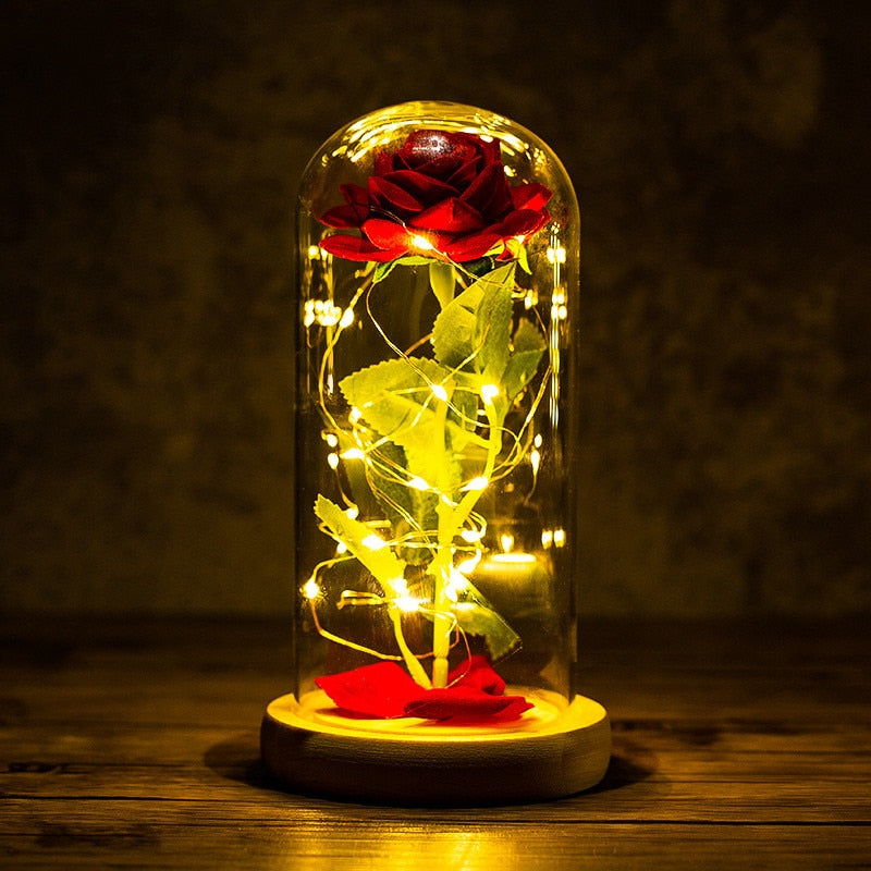 A Gift for Girlfriend Eternal Rose LED Light Foil Flower In Glass Cover Mothers Day, Wedding ,favors Bridesmaid Gift