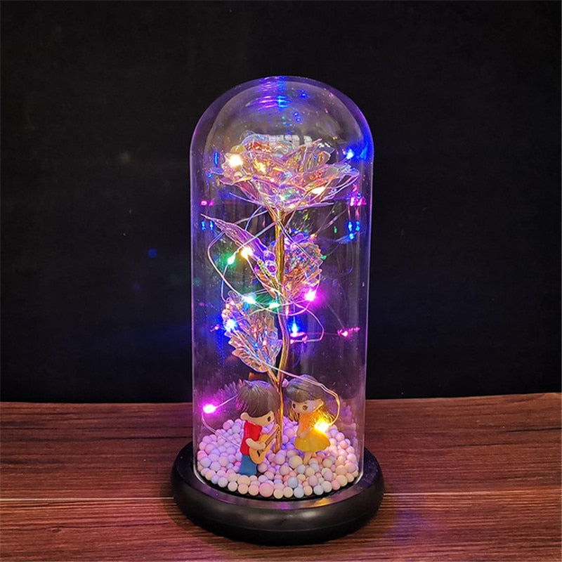 A Gift for Girlfriend Eternal Rose LED Light Foil Flower In Glass Cover Mothers Day, Wedding ,favors Bridesmaid Gift