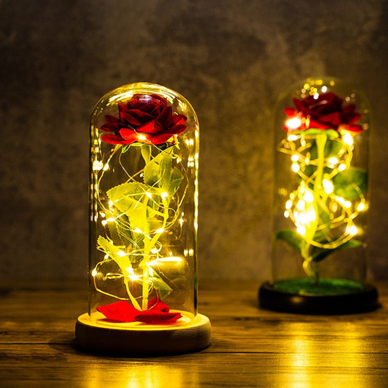 A Gift for Girlfriend Eternal Rose LED Light Foil Flower In Glass Cover Mothers Day, Wedding ,favors Bridesmaid Gift