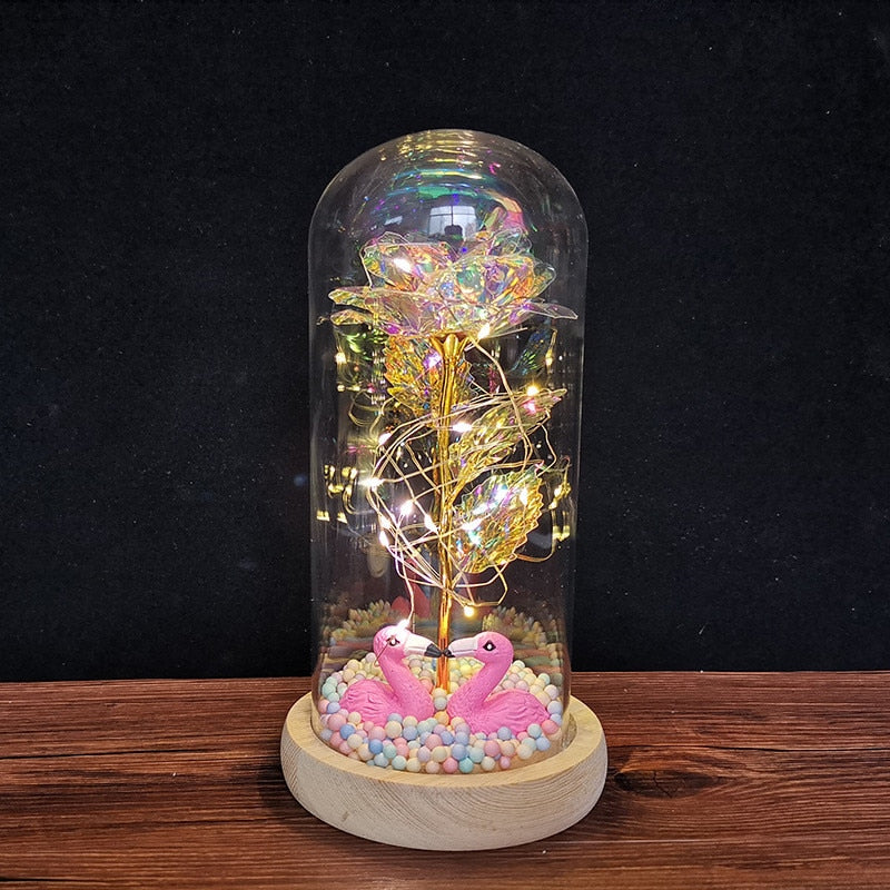 A Gift for Girlfriend Eternal Rose LED Light Foil Flower In Glass Cover Mothers Day, Wedding ,favors Bridesmaid Gift