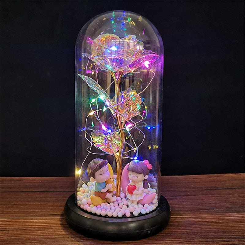 A Gift for Girlfriend Eternal Rose LED Light Foil Flower In Glass Cover Mothers Day, Wedding ,favors Bridesmaid Gift