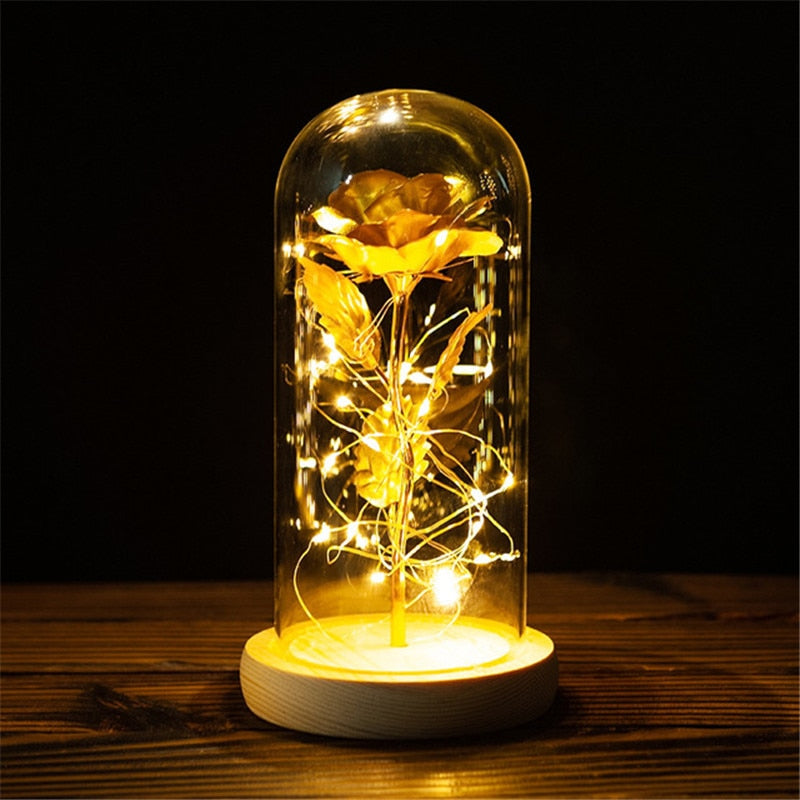 A Gift for Girlfriend Eternal Rose LED Light Foil Flower In Glass Cover Mothers Day, Wedding ,favors Bridesmaid Gift