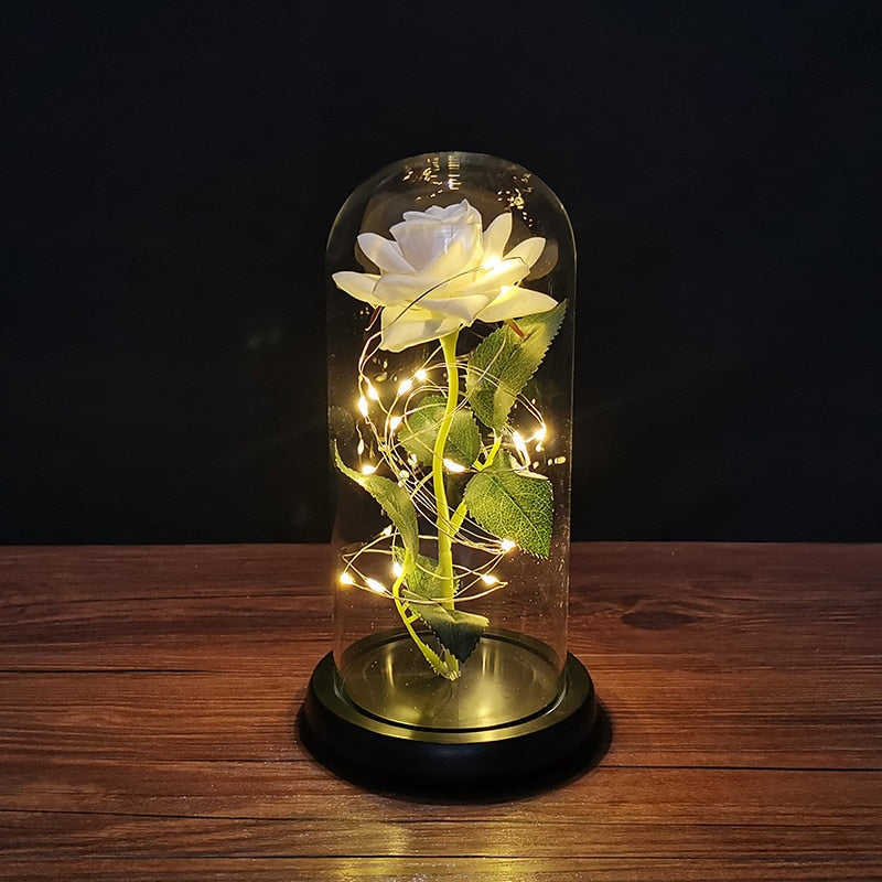 A Gift for Girlfriend Eternal Rose LED Light Foil Flower In Glass Cover Mothers Day, Wedding ,favors Bridesmaid Gift