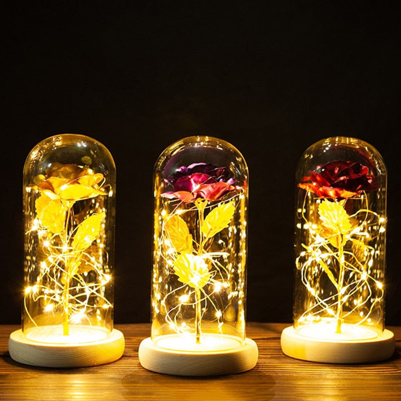 A Gift for Girlfriend Eternal Rose LED Light Foil Flower In Glass Cover Mothers Day, Wedding ,favors Bridesmaid Gift