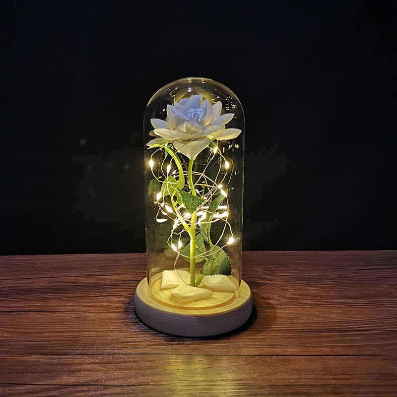 A Gift for Girlfriend Eternal Rose LED Light Foil Flower In Glass Cover Mothers Day, Wedding ,favors Bridesmaid Gift