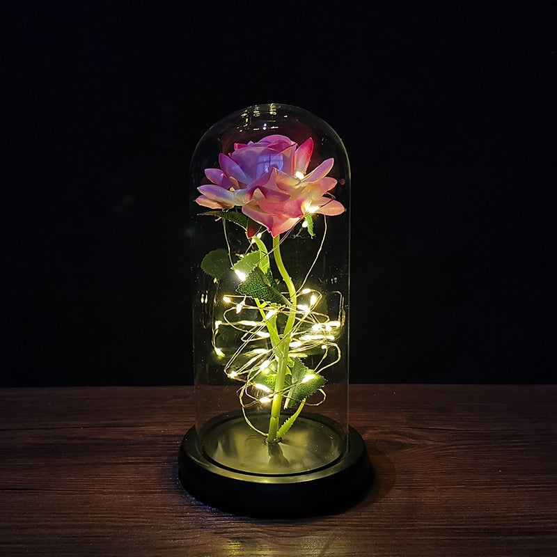 A Gift for Girlfriend Eternal Rose LED Light Foil Flower In Glass Cover Mothers Day, Wedding ,favors Bridesmaid Gift