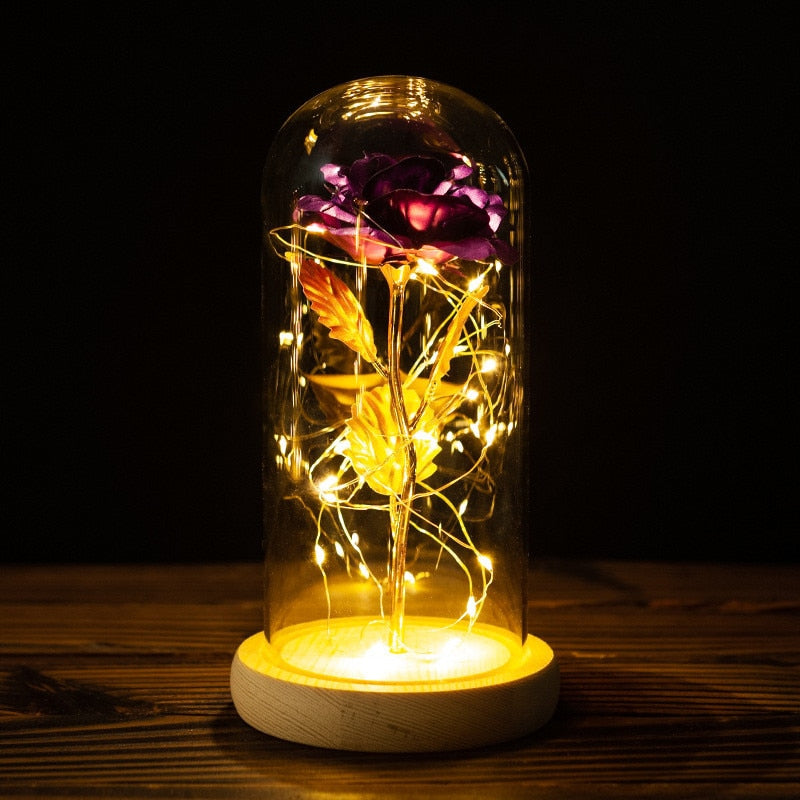 A Gift for Girlfriend Eternal Rose LED Light Foil Flower In Glass Cover Mothers Day, Wedding ,favors Bridesmaid Gift