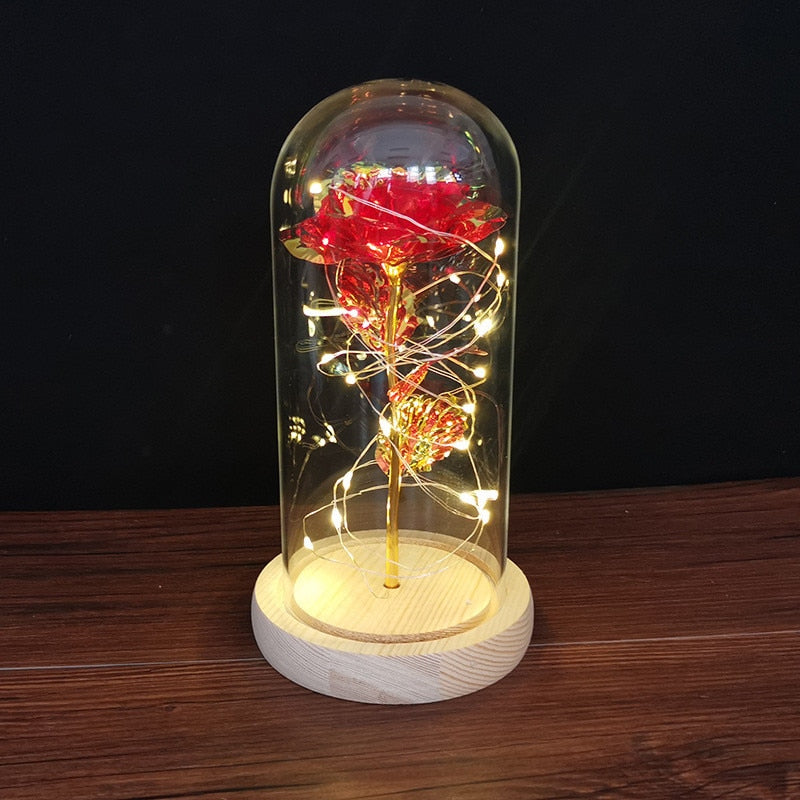 A Gift for Girlfriend Eternal Rose LED Light Foil Flower In Glass Cover Mothers Day, Wedding ,favors Bridesmaid Gift