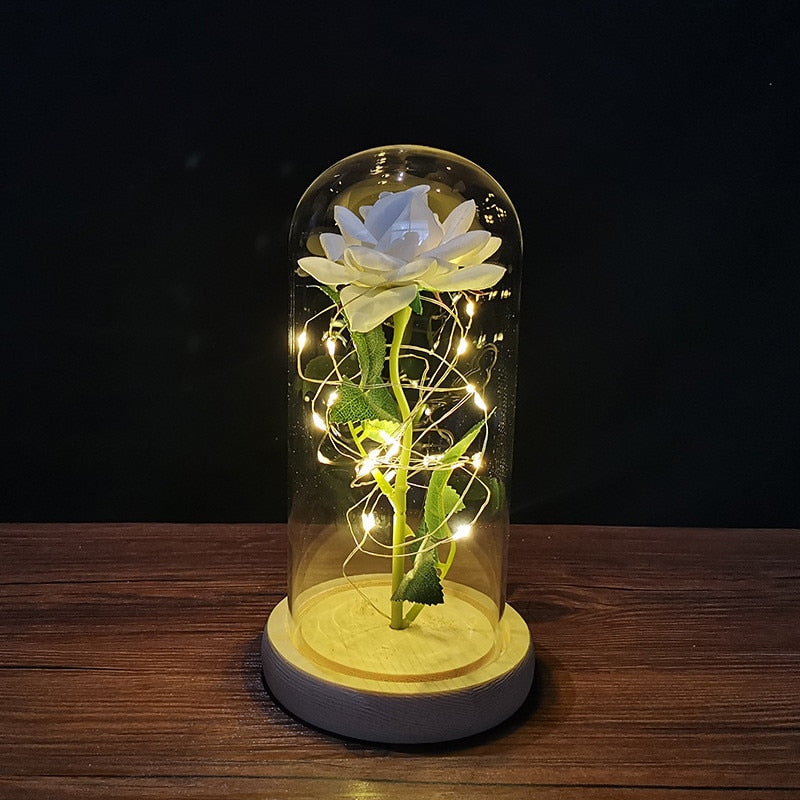 A Gift for Girlfriend Eternal Rose LED Light Foil Flower In Glass Cover Mothers Day, Wedding ,favors Bridesmaid Gift