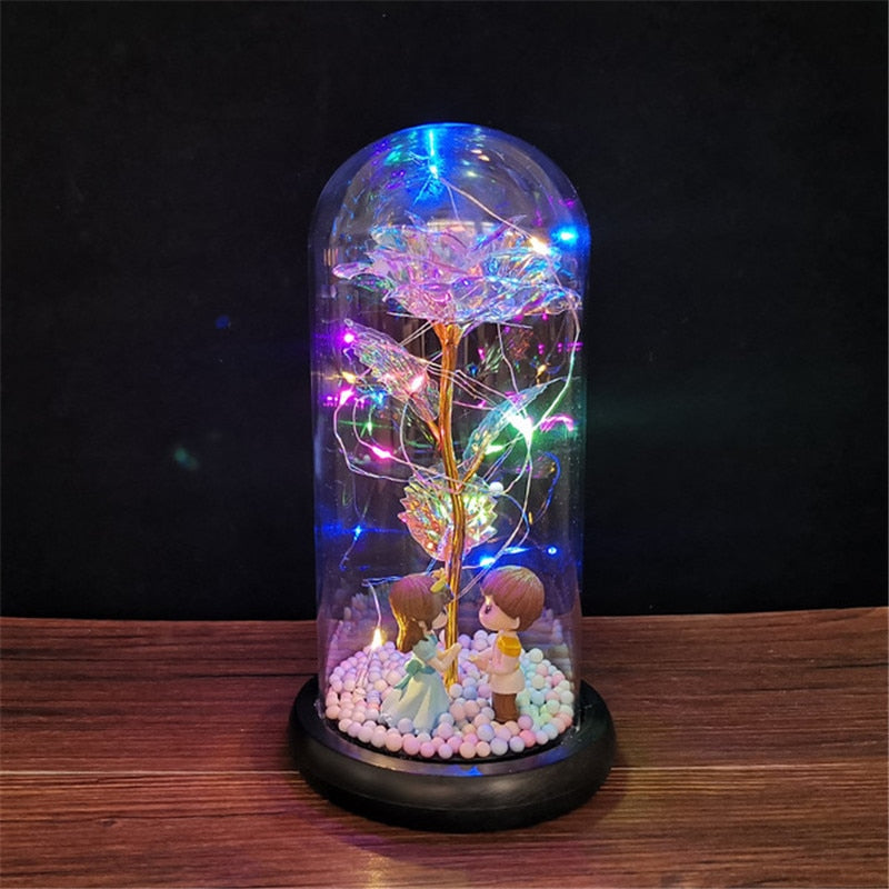 A Gift for Girlfriend Eternal Rose LED Light Foil Flower In Glass Cover Mothers Day, Wedding ,favors Bridesmaid Gift