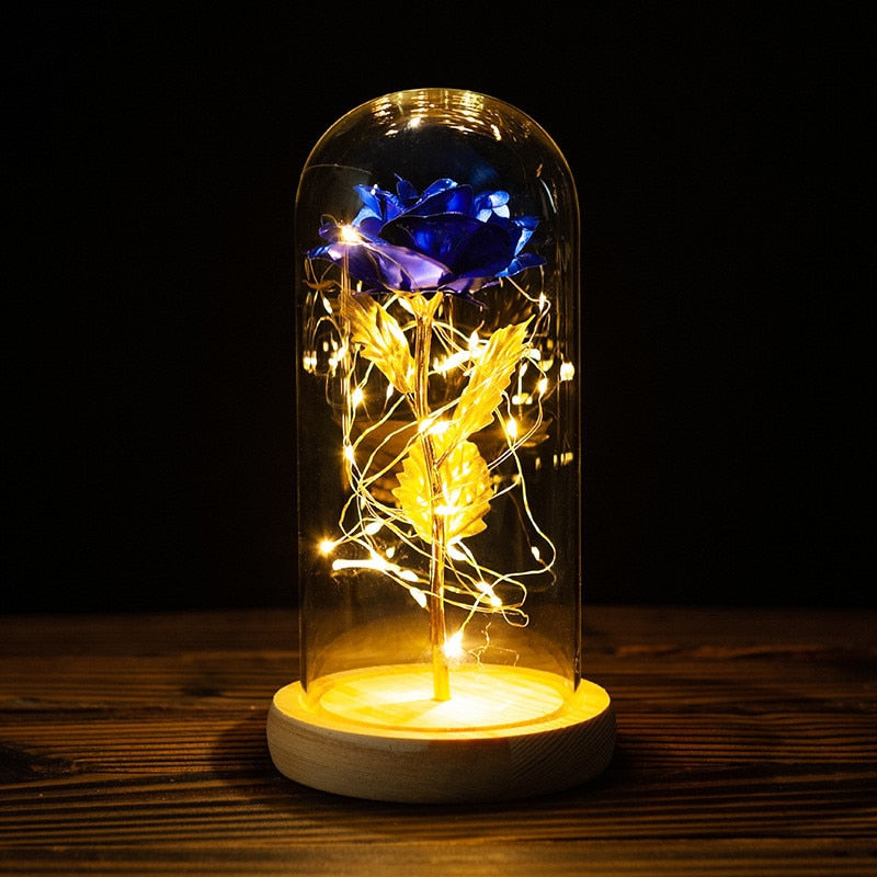 A Gift for Girlfriend Eternal Rose LED Light Foil Flower In Glass Cover Mothers Day, Wedding ,favors Bridesmaid Gift