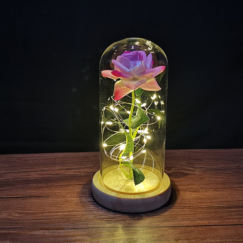 A Gift for Girlfriend Eternal Rose LED Light Foil Flower In Glass Cover Mothers Day, Wedding ,favors Bridesmaid Gift