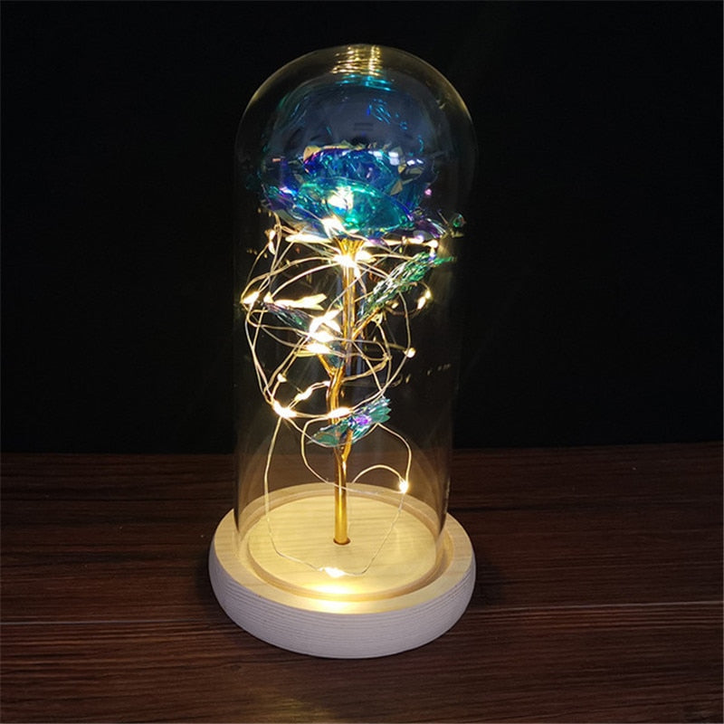 A Gift for Girlfriend Eternal Rose LED Light Foil Flower In Glass Cover Mothers Day, Wedding ,favors Bridesmaid Gift