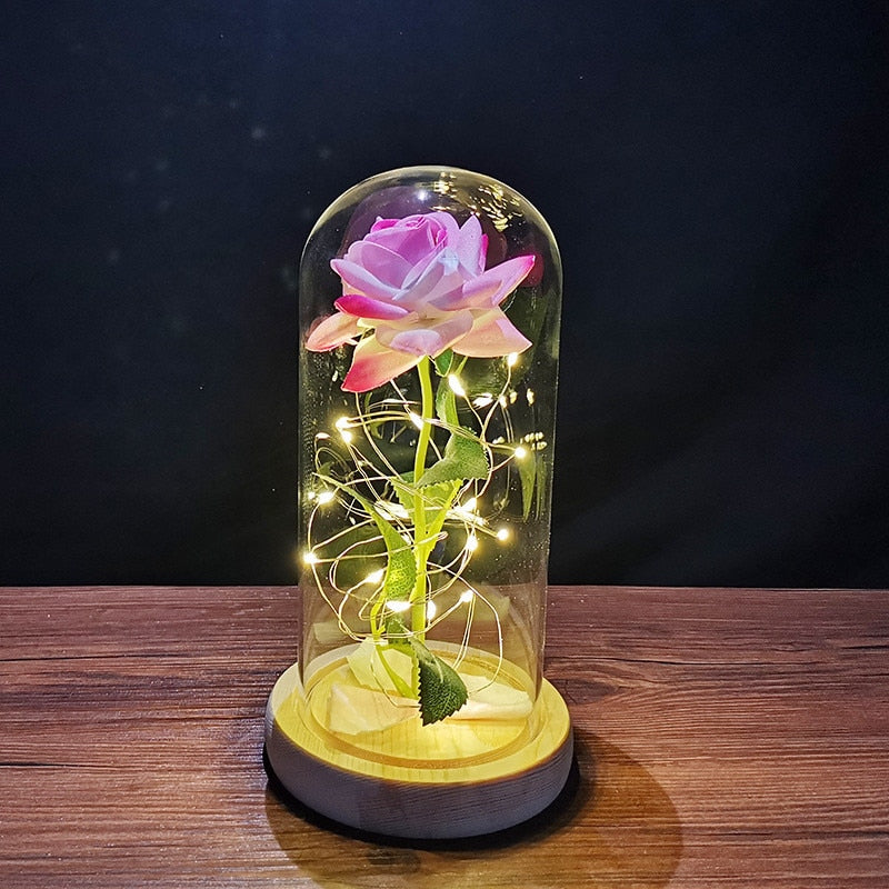 A Gift for Girlfriend Eternal Rose LED Light Foil Flower In Glass Cover Mothers Day, Wedding ,favors Bridesmaid Gift