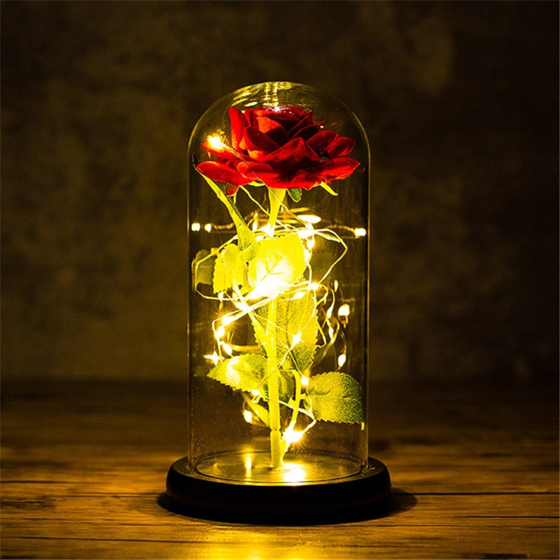A Gift for Girlfriend Eternal Rose LED Light Foil Flower In Glass Cover Mothers Day, Wedding ,favors Bridesmaid Gift