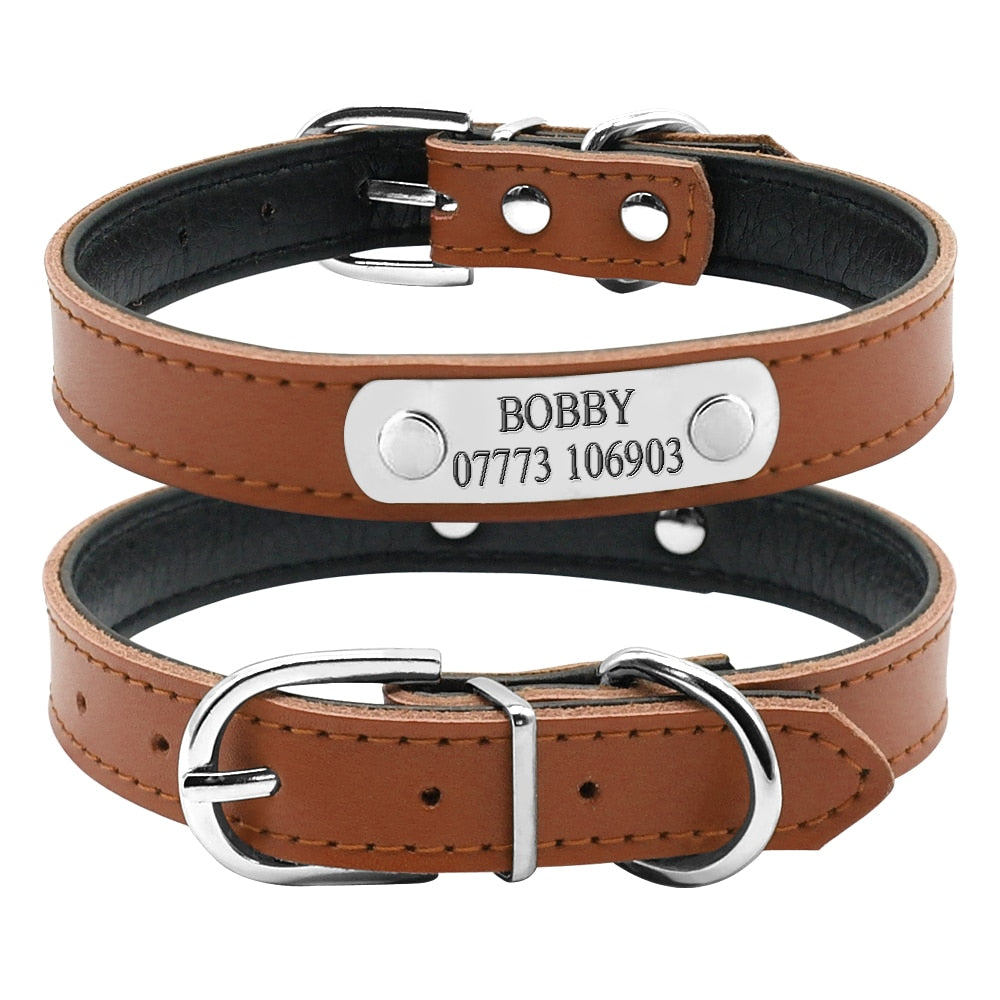 Leather Cat Collar Personalized Cat Collar For Puppy Small Dogs Pet Kitten Nameplate Collar Free Engraving Adjustable