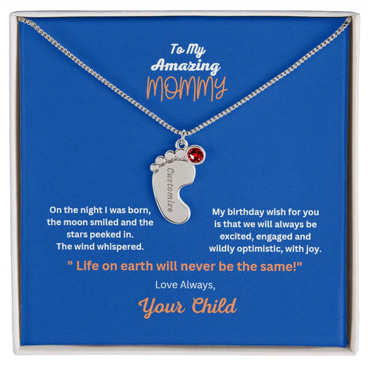 Engraved Baby Foot Necklace with Birthstone  On sale now for a limited time!
