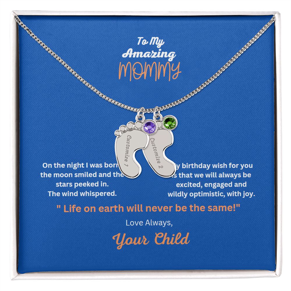 Engraved Baby Foot Necklace with Birthstone  On sale now for a limited time!