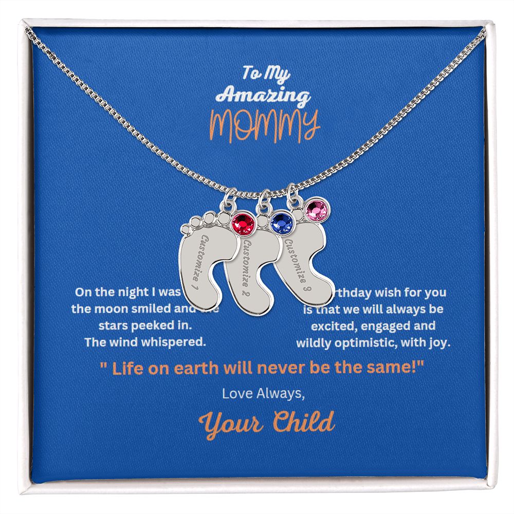 Engraved Baby Foot Necklace with Birthstone  On sale now for a limited time!