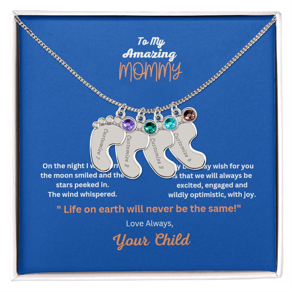 Engraved Baby Foot Necklace with Birthstone  On sale now for a limited time!