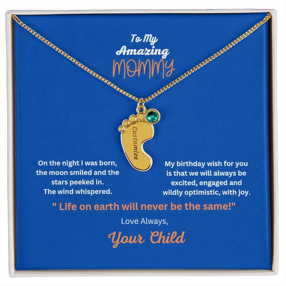 Engraved Baby Foot Necklace with Birthstone  On sale now for a limited time!