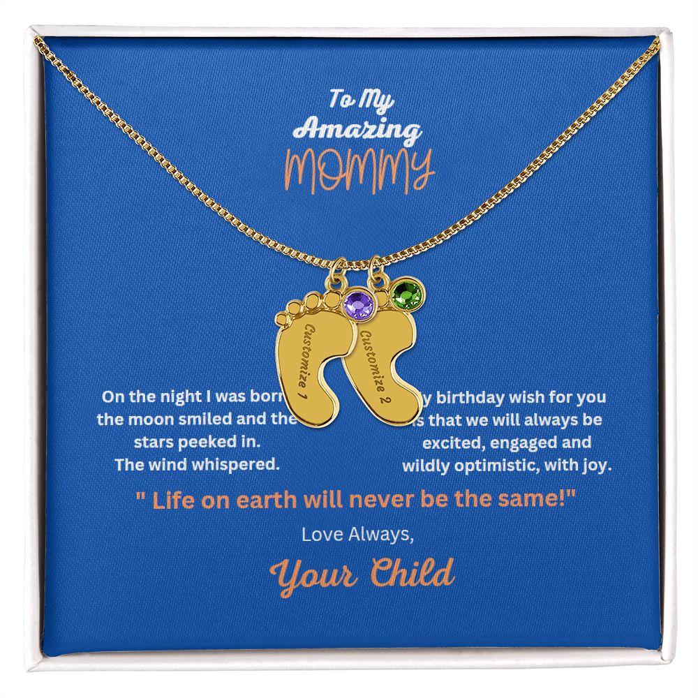 Engraved Baby Foot Necklace with Birthstone  On sale now for a limited time!