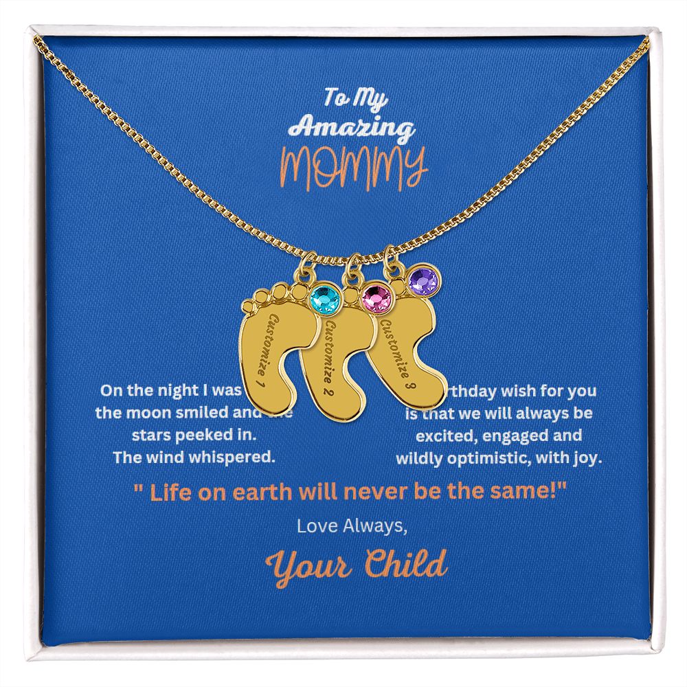 Engraved Baby Foot Necklace with Birthstone  On sale now for a limited time!