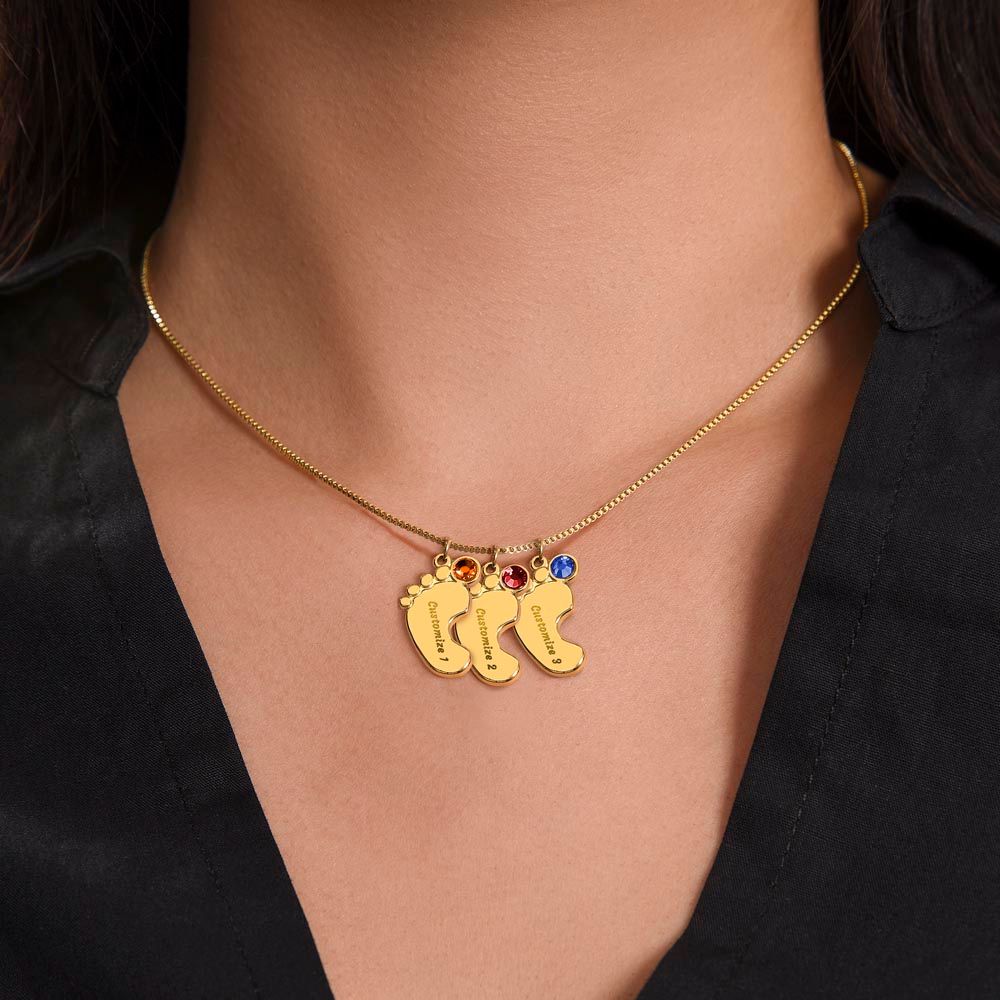 Engraved Baby Foot Necklace with Birthstone  On sale now for a limited time!