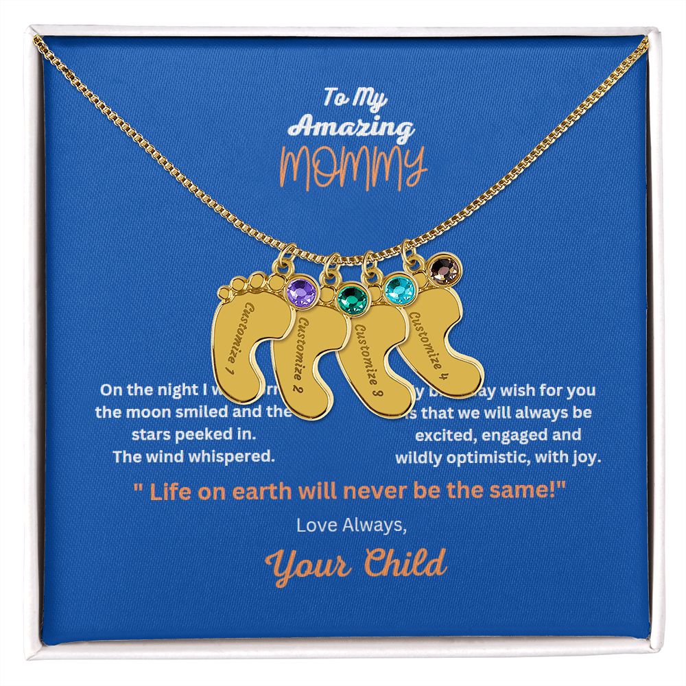 Engraved Baby Foot Necklace with Birthstone  On sale now for a limited time!