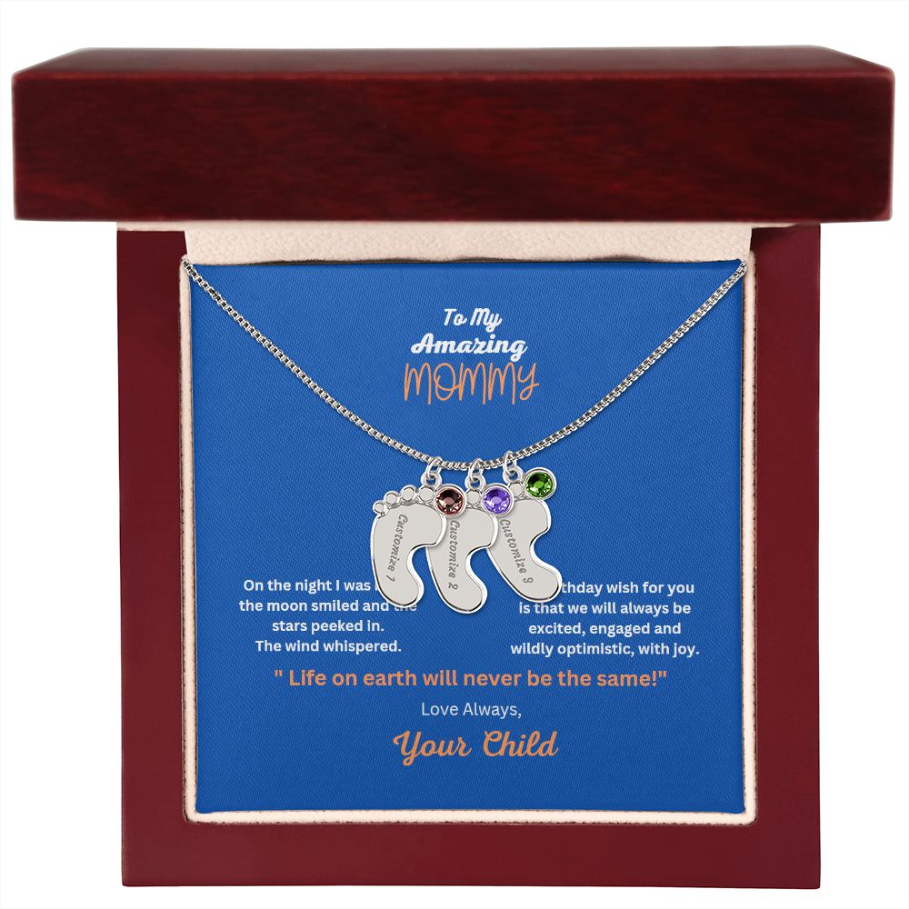 Engraved Baby Foot Necklace with Birthstone  On sale now for a limited time!